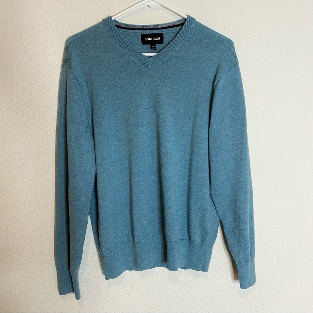 BONOBOS teal v-neck extra fine merino wool sweater size large